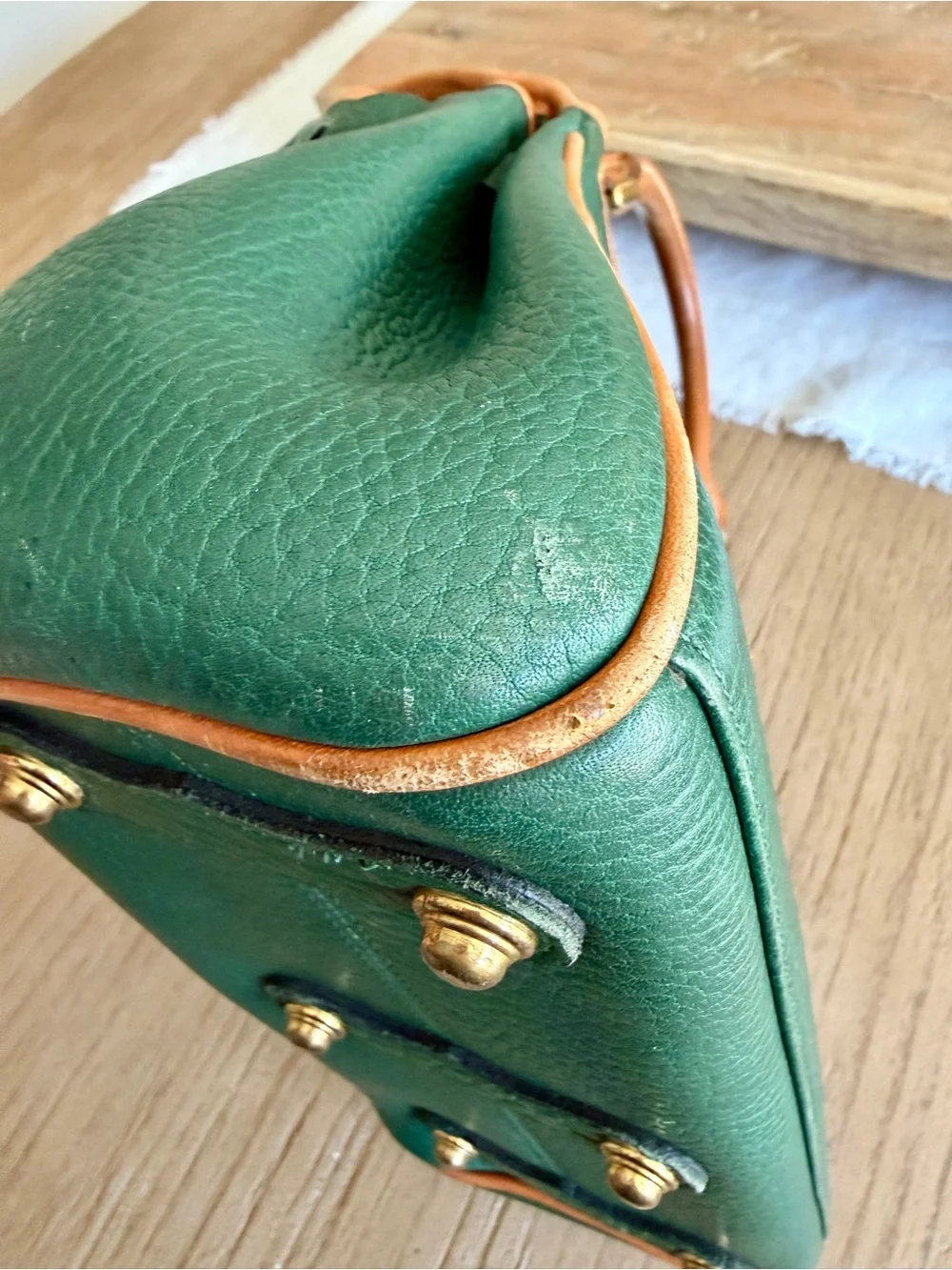 Vintage Dooney & Bourke AWL Surrey Satchel Forest Green British Tan